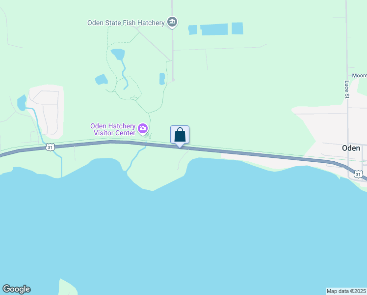 map of restaurants, bars, coffee shops, grocery stores, and more near 2959 Oden Road in Alanson