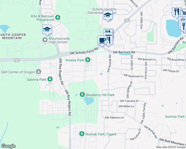map of restaurants, bars, coffee shops, grocery stores, and more near 16603 Southwest Birdsong Street in Tigard
