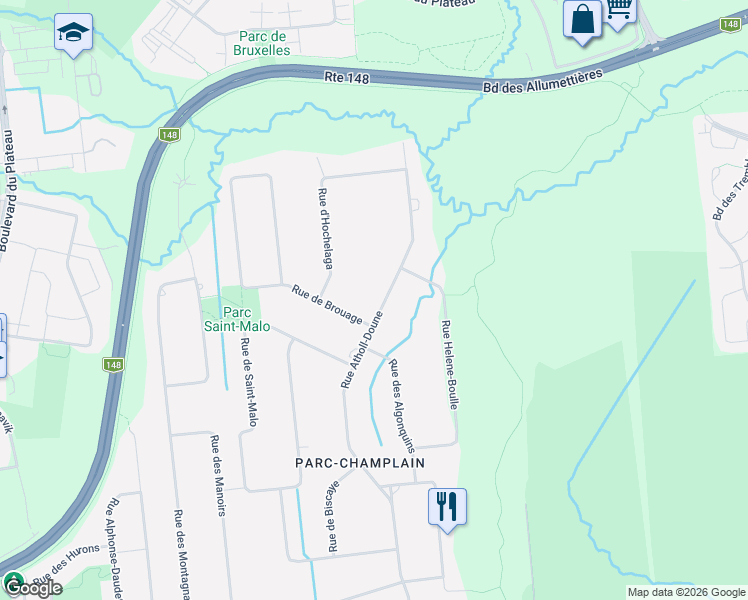 map of restaurants, bars, coffee shops, grocery stores, and more near 64 Rue Atholl-Doune in Gatineau