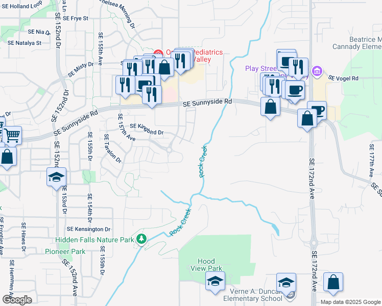 map of restaurants, bars, coffee shops, grocery stores, and more near 13676 Southeast 162nd Avenue in Clackamas