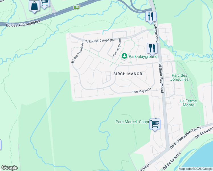 map of restaurants, bars, coffee shops, grocery stores, and more near 234 Boulevard des Trembles in Gatineau