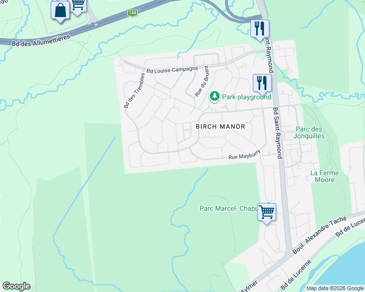 map of restaurants, bars, coffee shops, grocery stores, and more near 236 Boulevard des Trembles in Gatineau