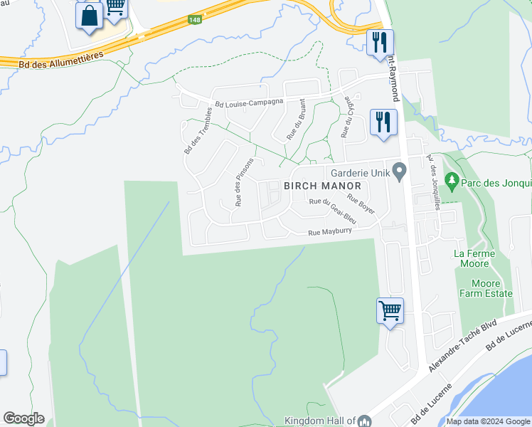 map of restaurants, bars, coffee shops, grocery stores, and more near 236 Boulevard des Trembles in Gatineau