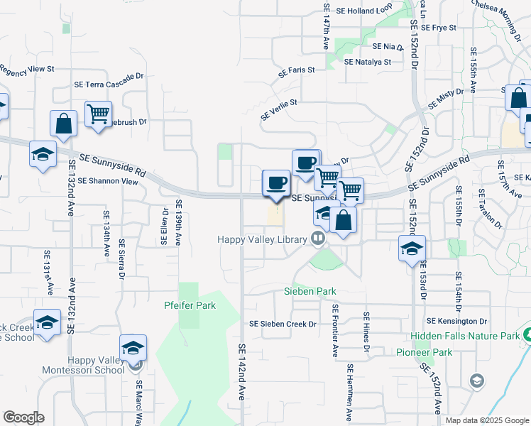 map of restaurants, bars, coffee shops, grocery stores, and more near 13551 Southeast 145th Avenue in Happy Valley