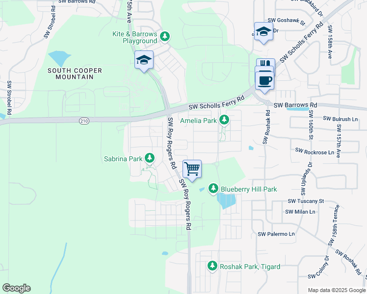 map of restaurants, bars, coffee shops, grocery stores, and more near 13205 Southwest 169th Avenue in Tigard