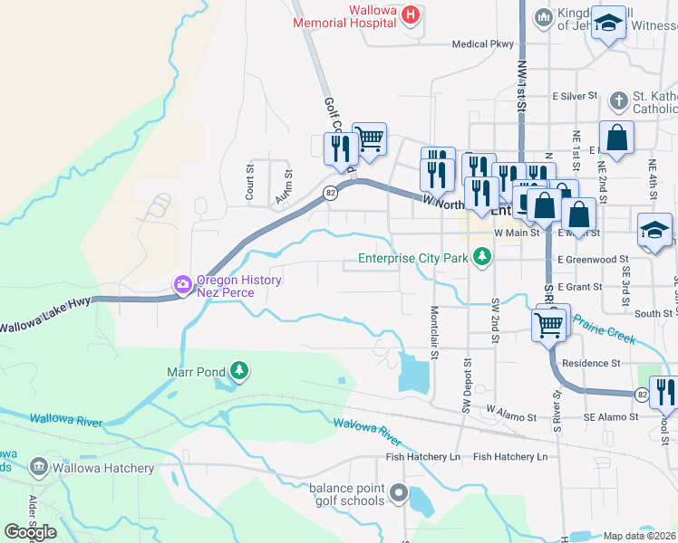 map of restaurants, bars, coffee shops, grocery stores, and more near 708 West Greenwood Street in Enterprise