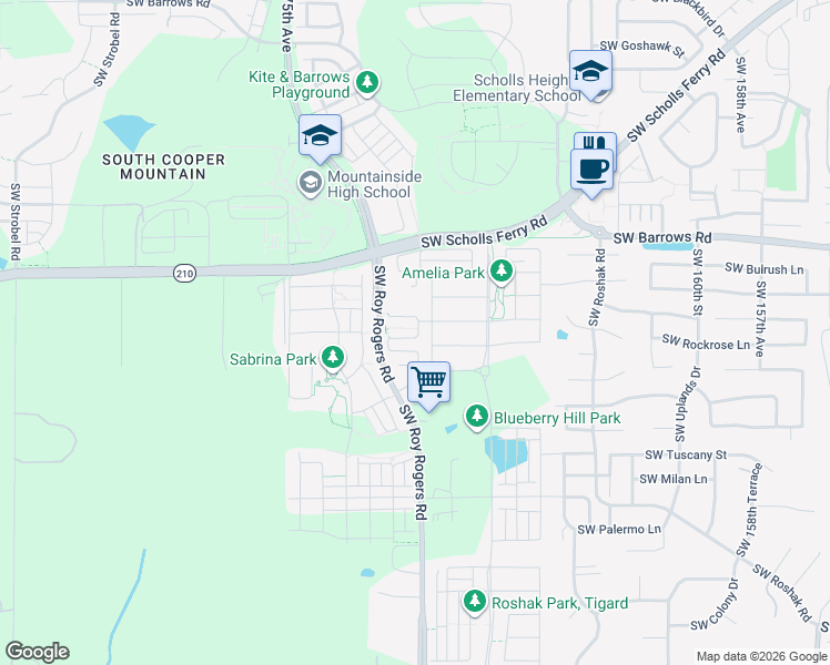 map of restaurants, bars, coffee shops, grocery stores, and more near 13201 Southwest 169th Avenue in Tigard