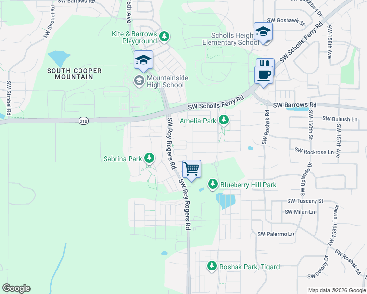 map of restaurants, bars, coffee shops, grocery stores, and more near 13201 Southwest 169th Avenue in Tigard