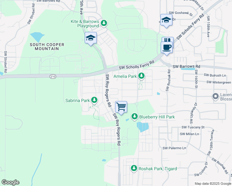 map of restaurants, bars, coffee shops, grocery stores, and more near 13205 Southwest 169th Avenue in Tigard