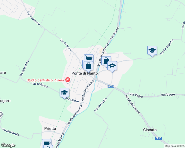 map of restaurants, bars, coffee shops, grocery stores, and more near 2/1 Via A. Bembo in Ponte di Nanto