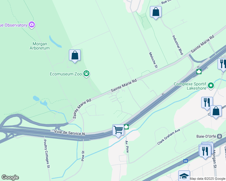 map of restaurants, bars, coffee shops, grocery stores, and more near 21050 Chemin Sainte-Marie in Sainte-Anne-de-Bellevue