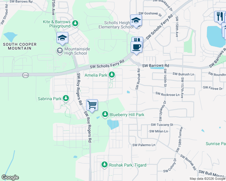 map of restaurants, bars, coffee shops, grocery stores, and more near 16650 Southwest Snowdale Street in Tigard
