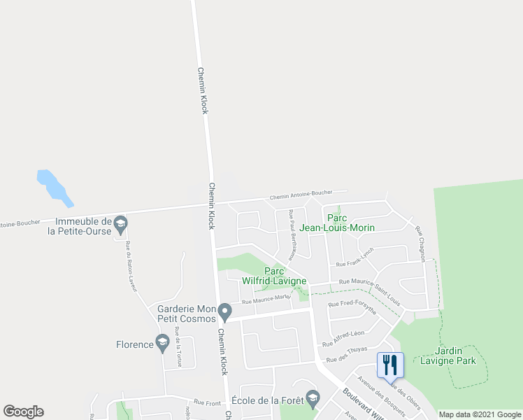 map of restaurants, bars, coffee shops, grocery stores, and more near 41 Rue Pierre-Debain in Gatineau