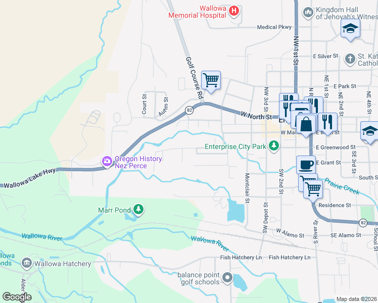 map of restaurants, bars, coffee shops, grocery stores, and more near 708 West Greenwood Street in Enterprise