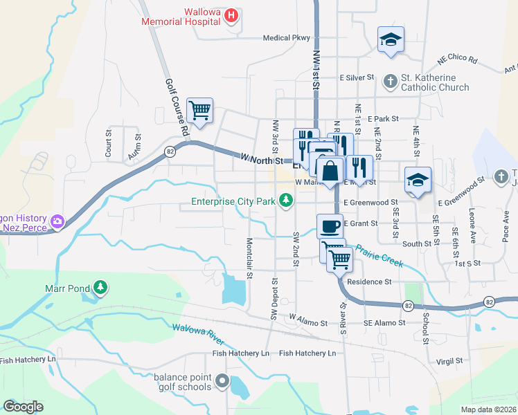 map of restaurants, bars, coffee shops, grocery stores, and more near 406 West Greenwood Street in Enterprise