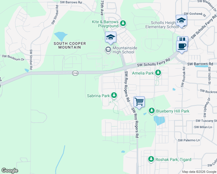 map of restaurants, bars, coffee shops, grocery stores, and more near 17421 Southwest Amelia Street in Beaverton