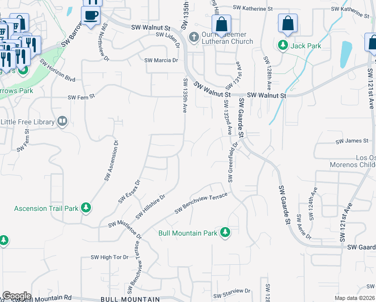 map of restaurants, bars, coffee shops, grocery stores, and more near 13163 Southwest Broadmoor Place in Tigard