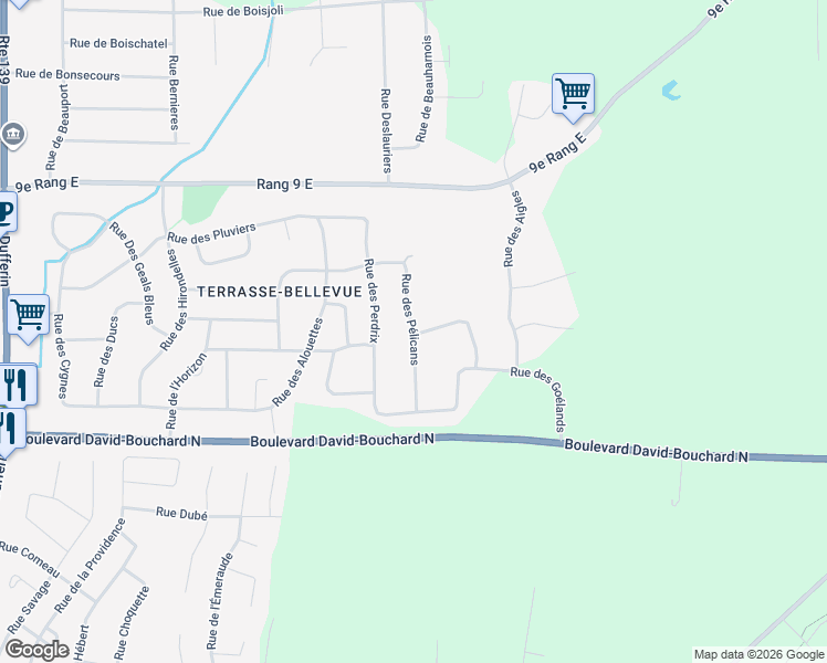 map of restaurants, bars, coffee shops, grocery stores, and more near 574 Rue des Pélicans in Granby