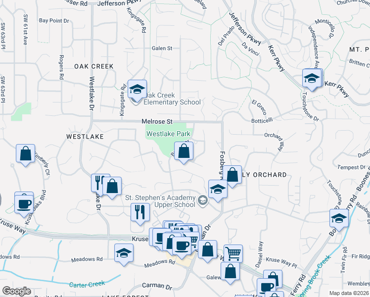 map of restaurants, bars, coffee shops, grocery stores, and more near 14130 Gabrielle Court in Lake Oswego