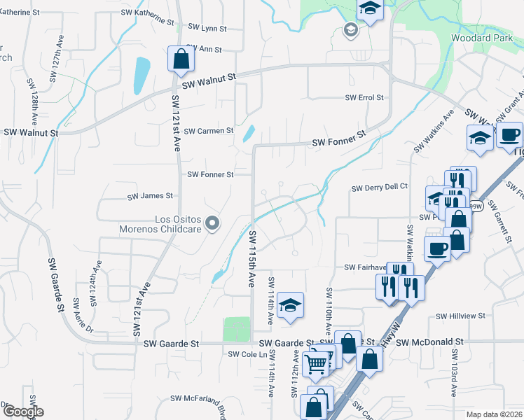 map of restaurants, bars, coffee shops, grocery stores, and more near 13225 Southwest Genesis Loop in Tigard
