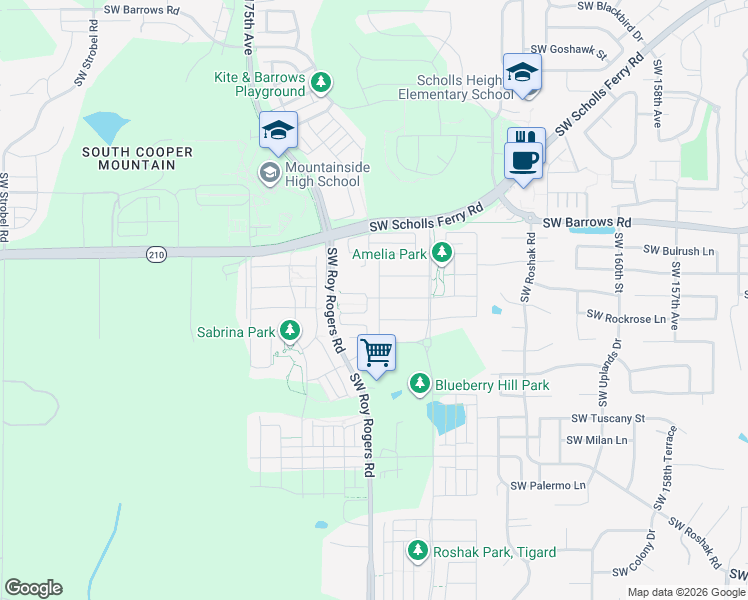 map of restaurants, bars, coffee shops, grocery stores, and more near 13201 Southwest 169th Avenue in Tigard