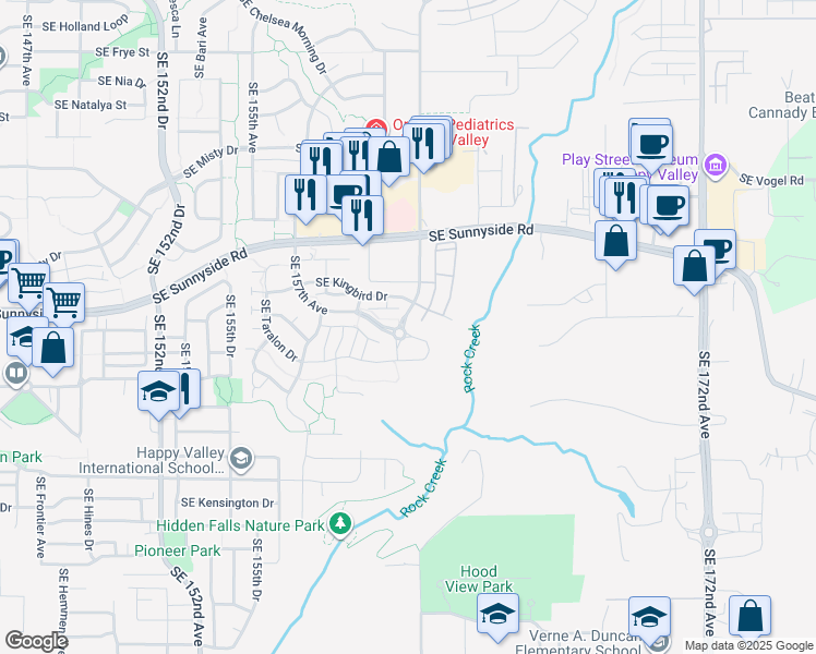 map of restaurants, bars, coffee shops, grocery stores, and more near 13676 Southeast 162nd Avenue in Clackamas