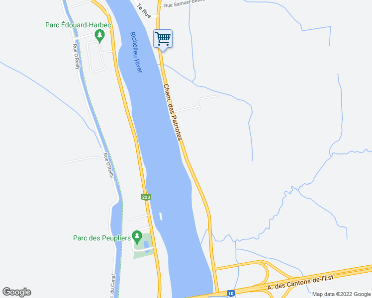 map of restaurants, bars, coffee shops, grocery stores, and more near 2186 Chemin des Patriotes in Richelieu