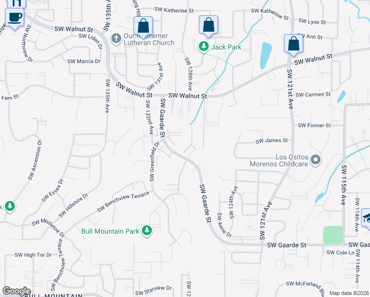 map of restaurants, bars, coffee shops, grocery stores, and more near 13195 Southwest Raptor Place in Tigard