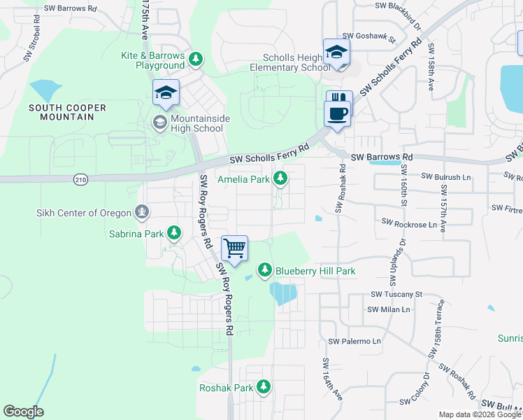 map of restaurants, bars, coffee shops, grocery stores, and more near 16816 Southwest Snowdale Street in Tigard