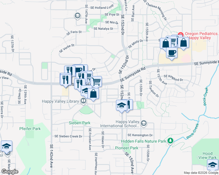 map of restaurants, bars, coffee shops, grocery stores, and more near 14985 Southeast Elm Park Drive in Clackamas