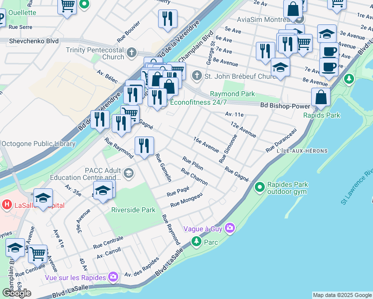 map of restaurants, bars, coffee shops, grocery stores, and more near 724 Rue Gagné in Montréal