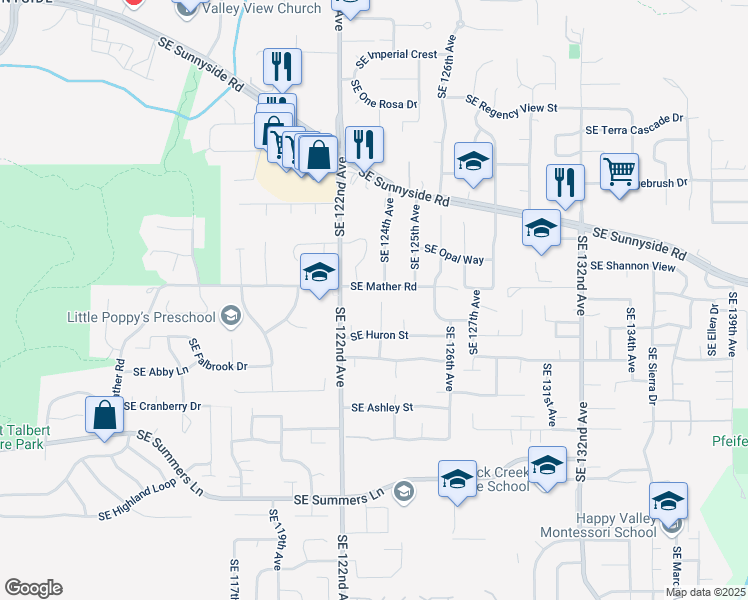 map of restaurants, bars, coffee shops, grocery stores, and more near 13533 SE 123rd Ave in Clackamas