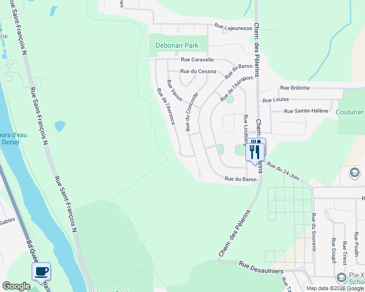 map of restaurants, bars, coffee shops, grocery stores, and more near 1272 Rue de l'Aeronca in Sherbrooke