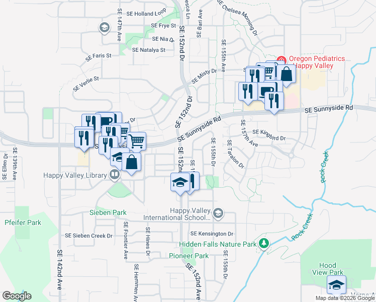 map of restaurants, bars, coffee shops, grocery stores, and more near 13588 SE 152nd Dr in Clackamas