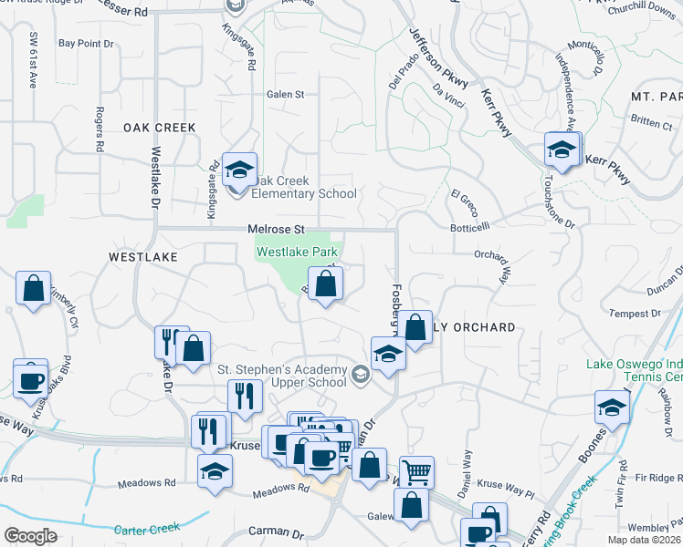 map of restaurants, bars, coffee shops, grocery stores, and more near 4674 Chelsea Lane in Lake Oswego