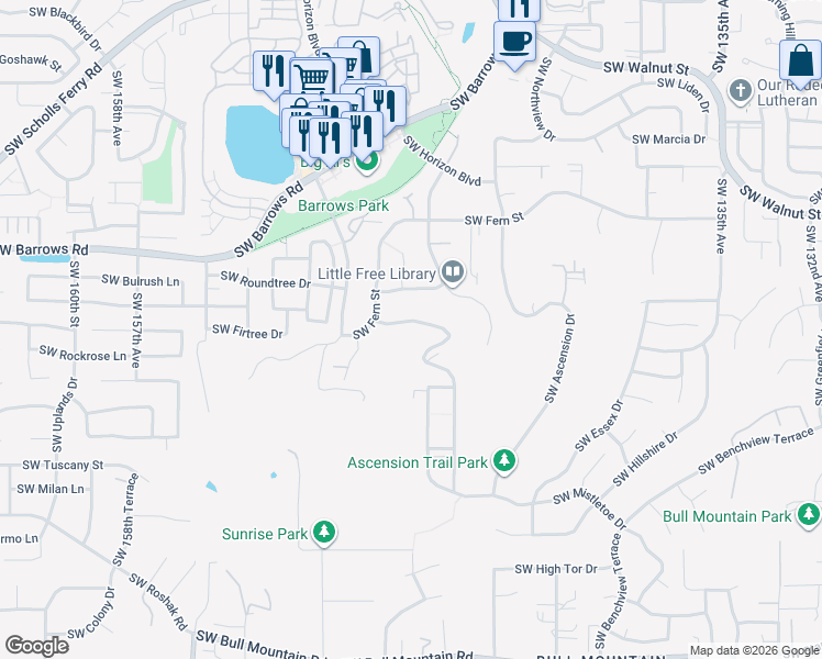 map of restaurants, bars, coffee shops, grocery stores, and more near 14652 Southwest Catalina Drive in Tigard