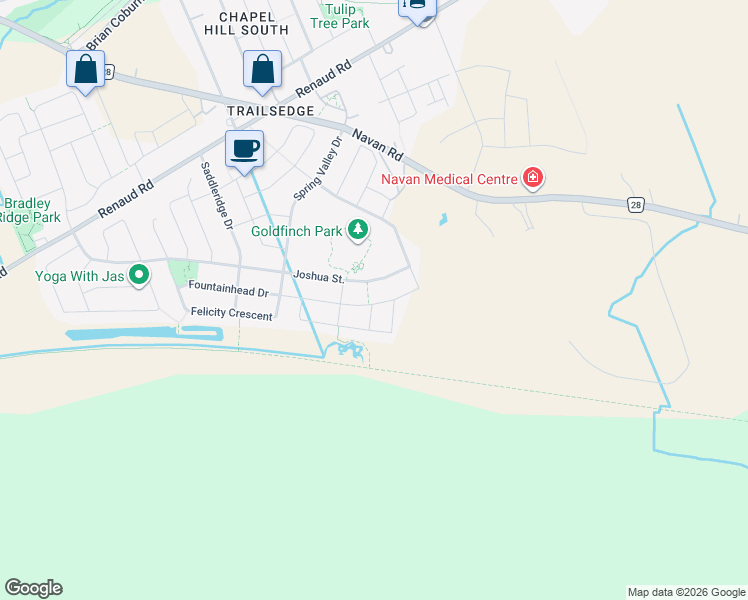 map of restaurants, bars, coffee shops, grocery stores, and more near 273 Fountainhead Drive in Ottawa