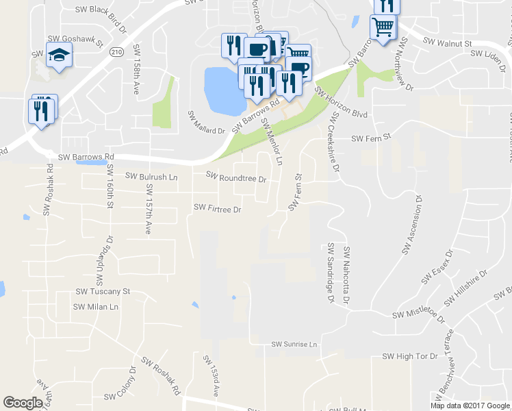 map of restaurants, bars, coffee shops, grocery stores, and more near 13155 Southwest Brianne Way in Portland