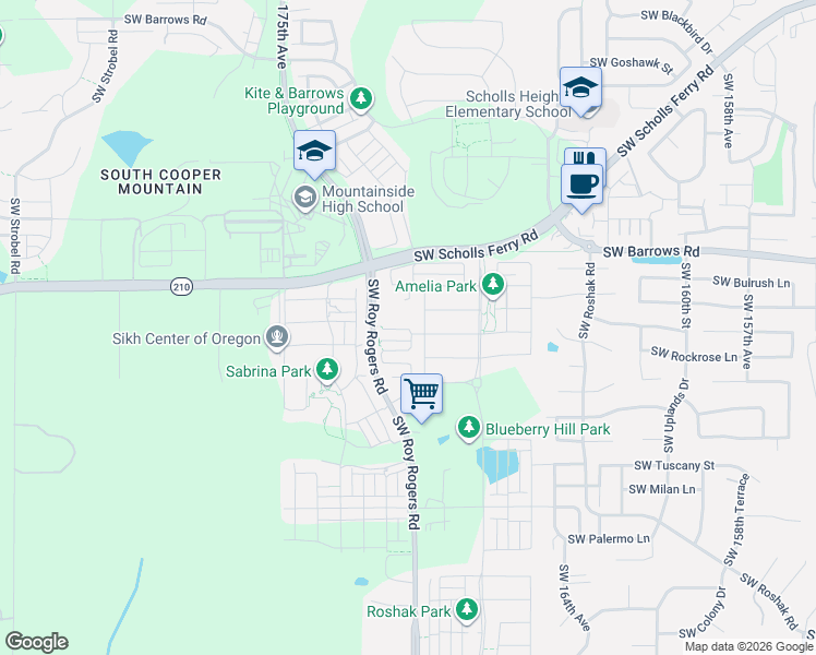map of restaurants, bars, coffee shops, grocery stores, and more near 13201 Southwest 169th Avenue in Tigard