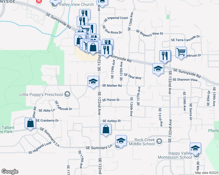 map of restaurants, bars, coffee shops, grocery stores, and more near 13533 Southeast 123rd Avenue in Clackamas