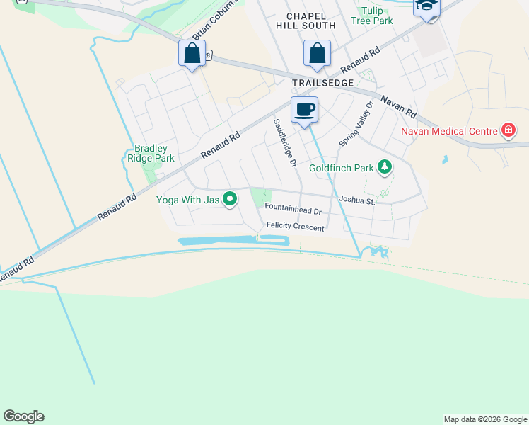 map of restaurants, bars, coffee shops, grocery stores, and more near 119 Felicity Crescent in Ottawa