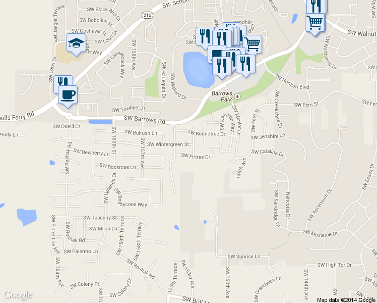 map of restaurants, bars, coffee shops, grocery stores, and more near 15350 Southwest Firtree Drive in Portland