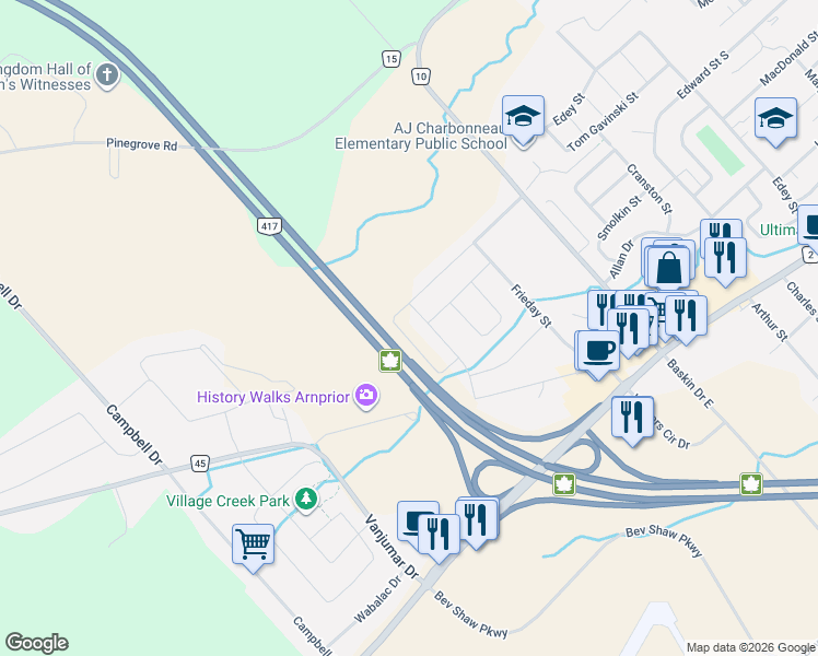 map of restaurants, bars, coffee shops, grocery stores, and more near 48 Vimy Ridge Crescent in Arnprior