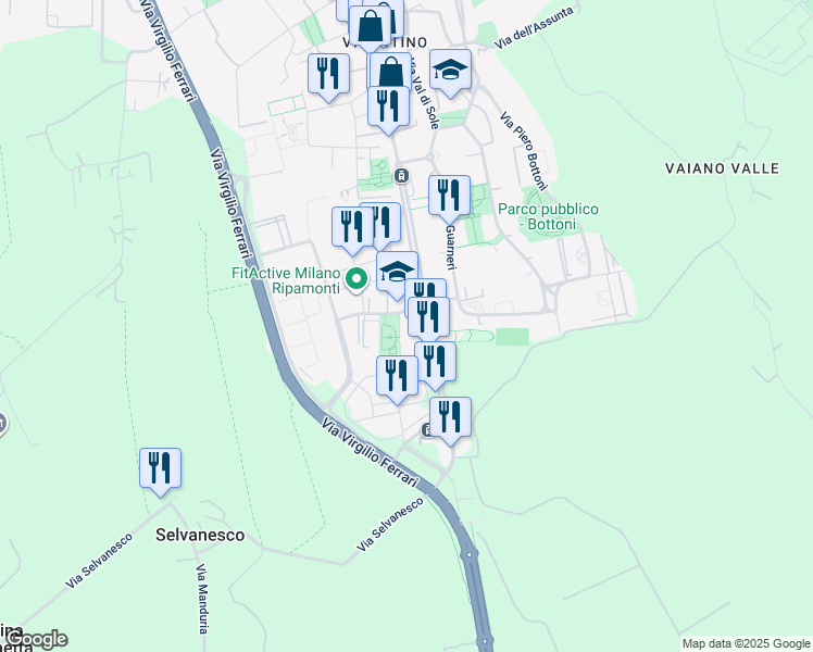 map of restaurants, bars, coffee shops, grocery stores, and more near 7 Via Fra Riccardo Pampuri in Milan