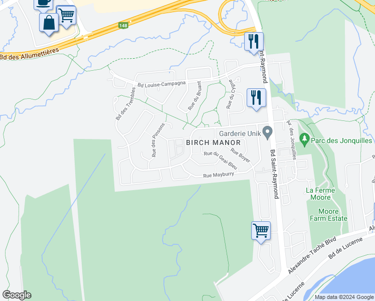 map of restaurants, bars, coffee shops, grocery stores, and more near 218 Boulevard des Trembles in Gatineau