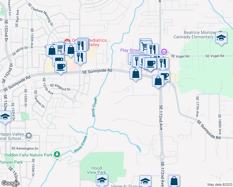 map of restaurants, bars, coffee shops, grocery stores, and more near 16651 Southeast Stonybrook Court in Clackamas