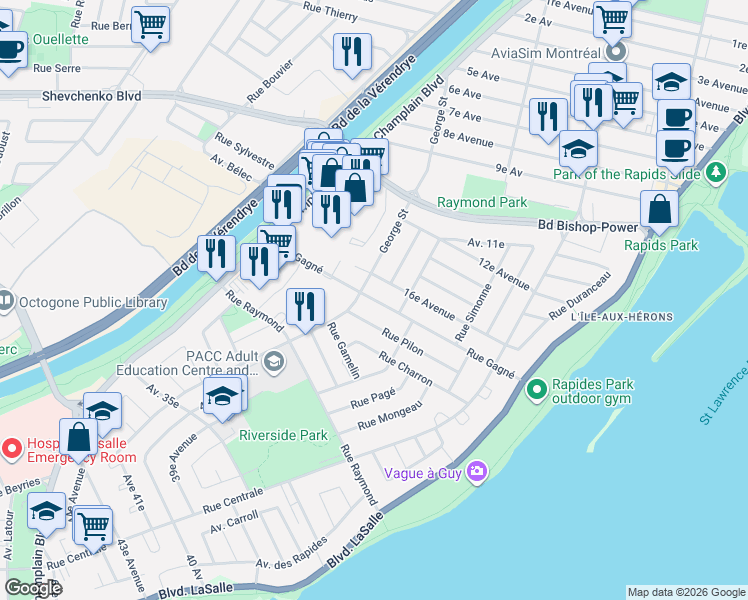 map of restaurants, bars, coffee shops, grocery stores, and more near 759 Rue Gagné in Montréal