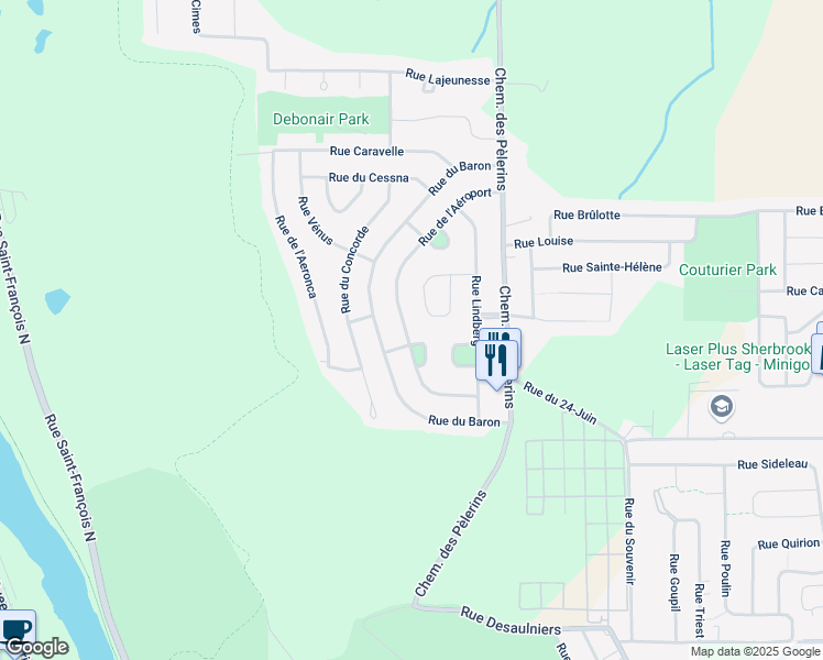 map of restaurants, bars, coffee shops, grocery stores, and more near 1244 Rue de l'Aéroport in Sherbrooke