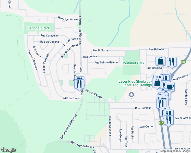 map of restaurants, bars, coffee shops, grocery stores, and more near 2260 Rue Chapdelaine in Sherbrooke