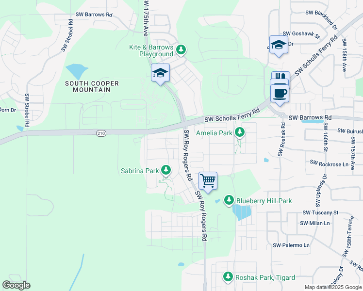 map of restaurants, bars, coffee shops, grocery stores, and more near 13110 Southwest Aubergine Terrace in Sherwood